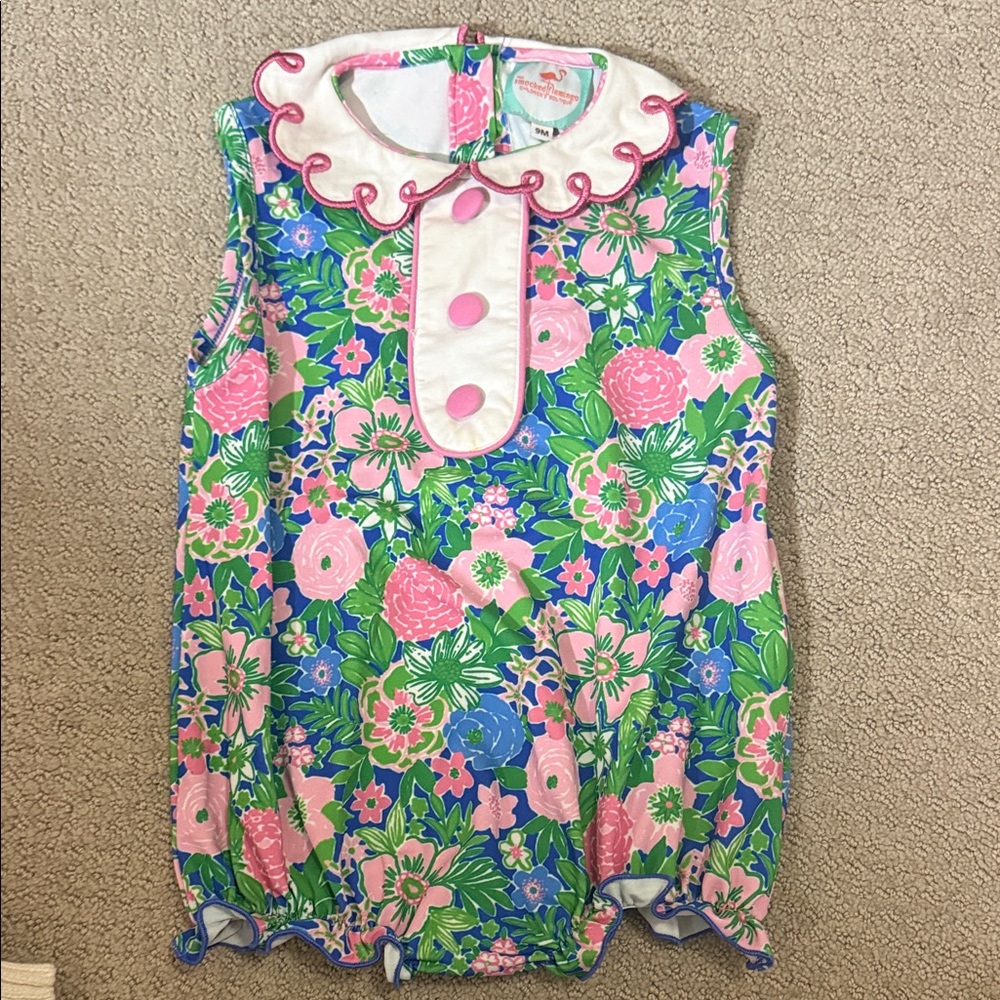 Floral Baby Romper with Scalloped Collar